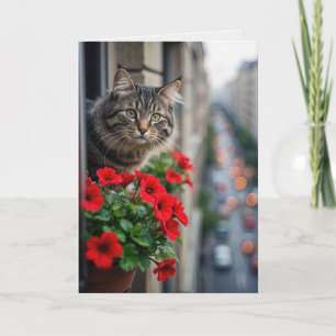Thinking of You Tabby Cat In Window Card