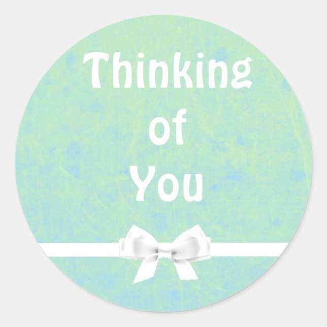 Thinking of You Teal and White Bow Sticker (Front)