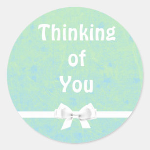 Thinking of You Teal and White Bow Sticker