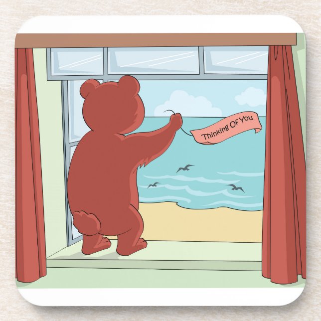 Thinking of You Teddy Bear Missing You Cute Art Coaster (Front)