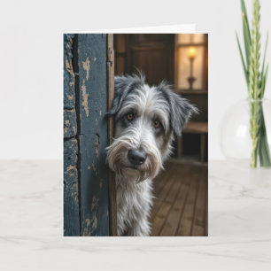 Thinking Of You Terrier Peeking Around a Door Card