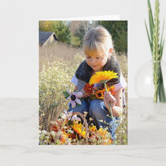 thinking of you today-little girl with flowers card (Front)