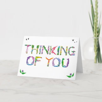 Thinking of you - tropical word art thank you card