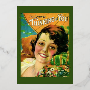 Thinking of You Vintage Retro Foil Holiday Card