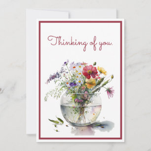 Thinking of You Watercolor Daisies in a Glass Vase