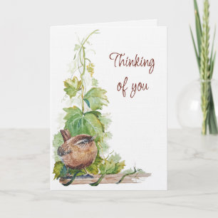 Thinking of You Watercolor Wren Bird Vineyard Card