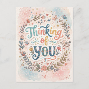 Thinking of You Whimsical Floral Postcard
