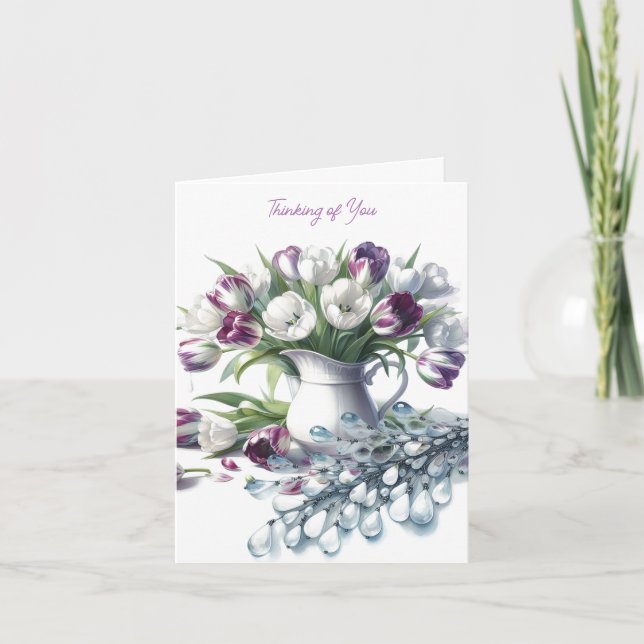 Thinking of You White Pitcher of Tulips Card (Front)