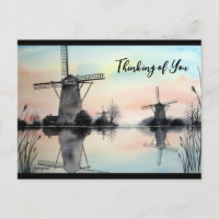 Thinking of You Windmills at Dawn Watercolor 