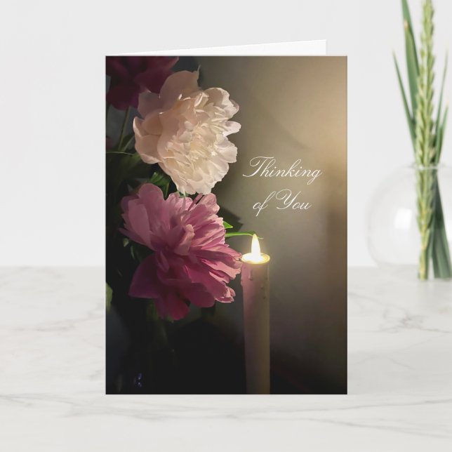 Thinking of You with Peonies and Candlelight Card (Front)