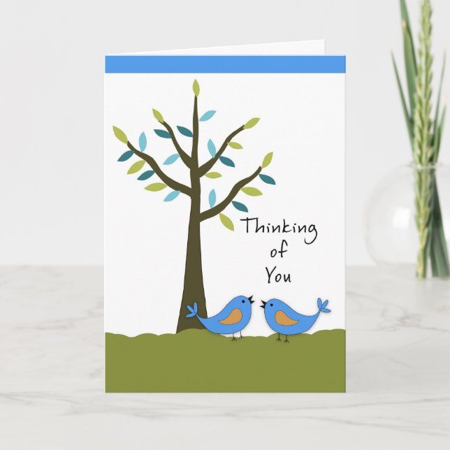 Thinking of You with Two Blue Birds and Tree Card (Front)