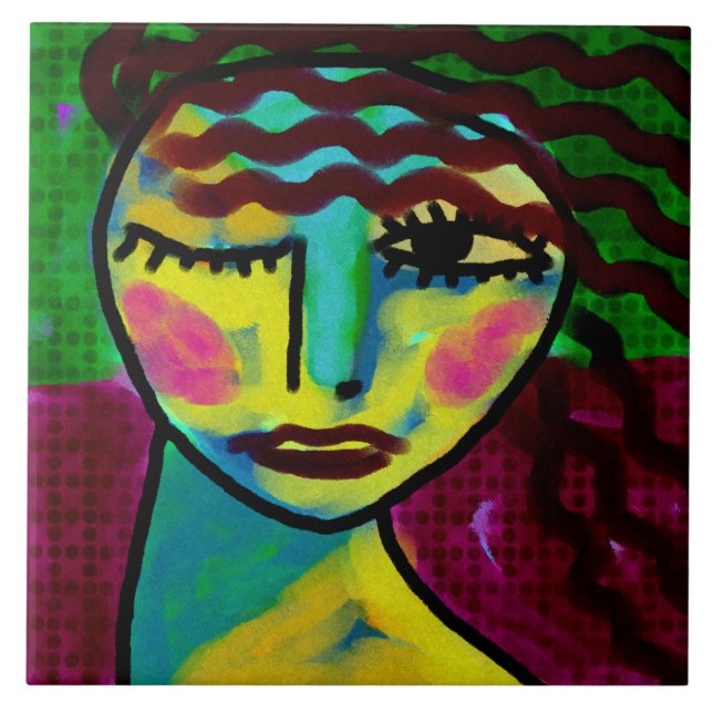 Thinking Original Abstract Digital Painting  Tile (Front)