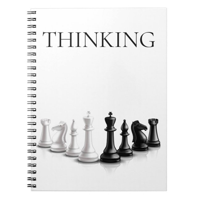 Thinking Quote Black Text Chess Pieces Notebook (Front)