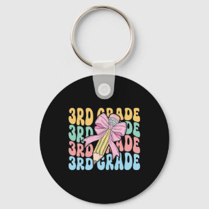 Third 3rd Grade Teacher Coquette Pencil Bow Back T Keychain