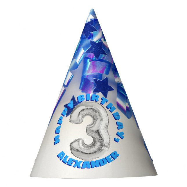Third Birthday Boys Three Year Old Party Hat (Front)