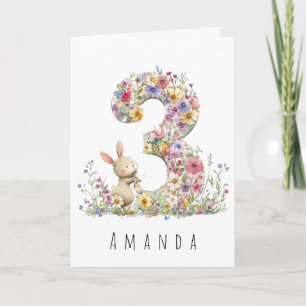 Third Birthday Floral Bunny Card