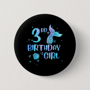 Third Birthday Girl Mermaid 3rd Toddlers Back to 2 Inch Round Button