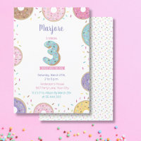 Third Birthday invitation, sweet doughnut invitati