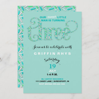 Third Birthday Mint & Aqua Sprinkles 3 Year Old Invitation