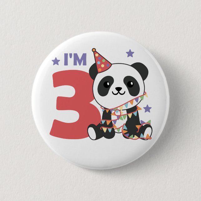 Third Birthday Panda For Children 3 Years Button (Front)