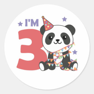 Third Birthday Panda For Children 3 Years Classic  Classic Round Sticker