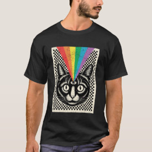 Third Eye Cat Rainbow Rays Trippy Optical T-Shirt