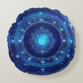 Third Eye Chakra Blue Mandala Meditation Round Pillow