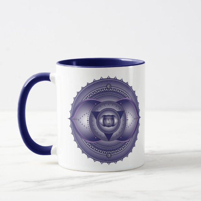 Third Eye Chakra Indigo Blue Mandala Two Tone Mug (Left)