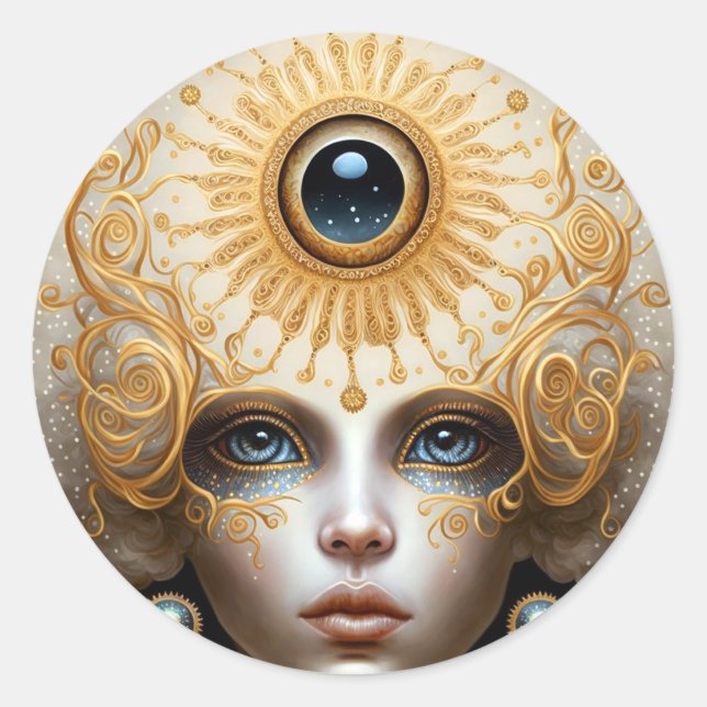Third Eye Goddess Fantasy Art Classic Round Sticker (Front)