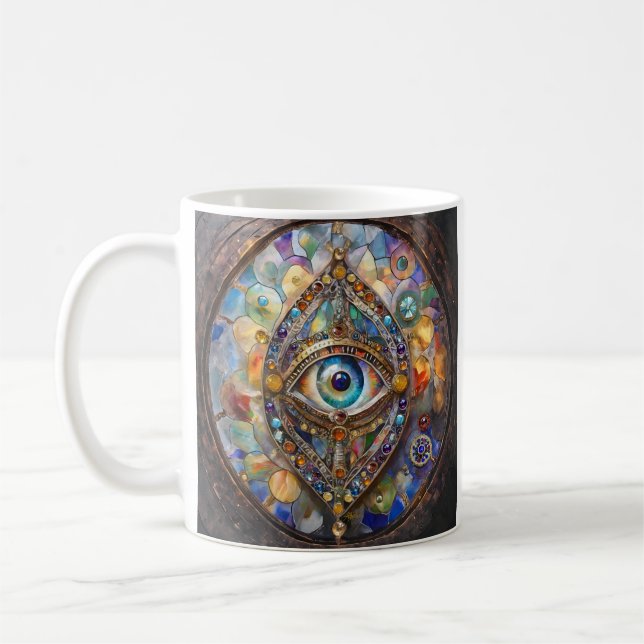Third Eye on Stained Glass and Bronze Coffee Mug (Left)