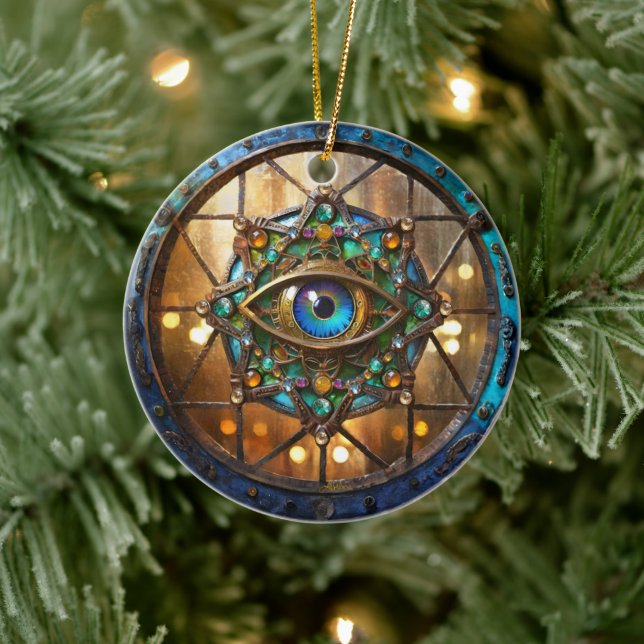 Third Eye Rustic Porthole Window Ceramic Ornament (Tree)