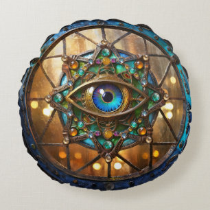 Third Eye Rustic Porthole Window Round Pillow