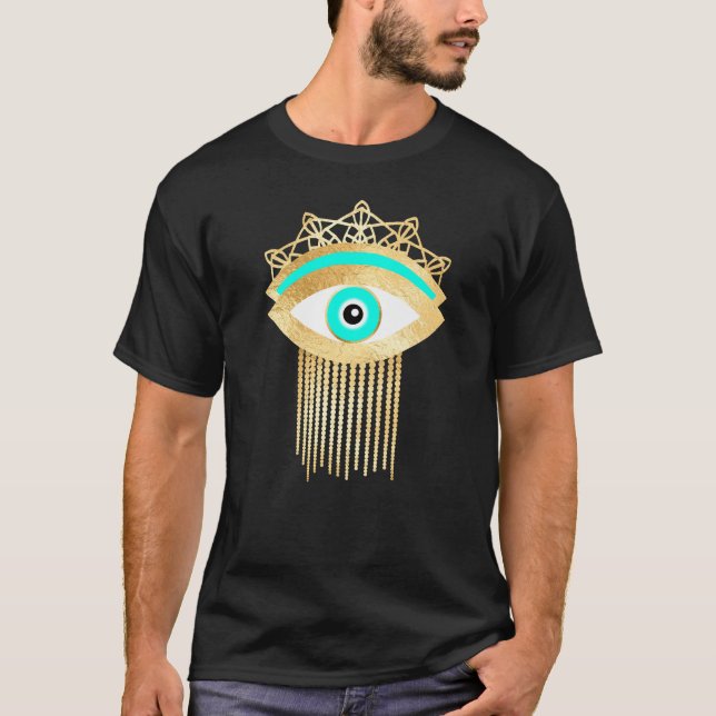 Third Eye Turquoise and Gold Glitter Look T-Shirt (Front)