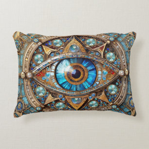 Third Eye - Turquoise Blue Gold Mandala Accent Pillow