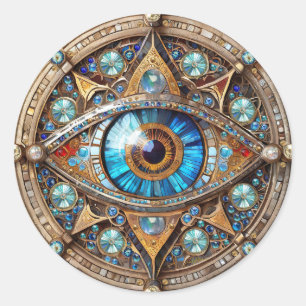 Third Eye - Turquoise Blue Gold Mandala Classic Round Sticker
