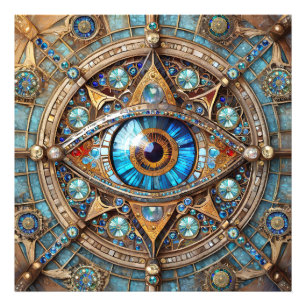 Third Eye - Turquoise Blue Gold Mandala Photo Print