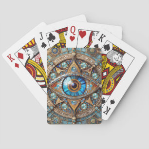 Third Eye - Turquoise Blue Gold Mandala Playing Cards