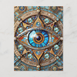 Third Eye - Turquoise Blue Gold Mandala Postcard