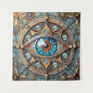 Third Eye - Turquoise Blue Gold Mandala Tapestry