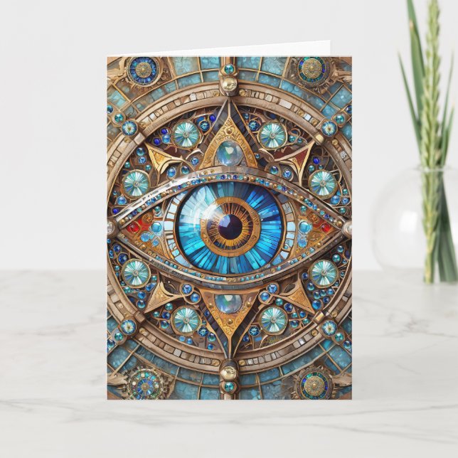 Third Eye - Turquoise Blue Gold Mandala Thank You Card (Front)