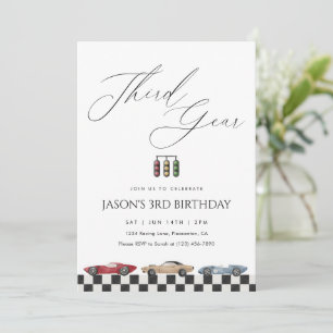 Third Gear 3rd Birthday Vintage Racing Car Party I Invitation