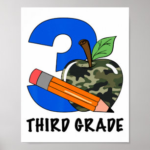 Third Grade 3rd Grade Camo Apple Kids Boys  Poster