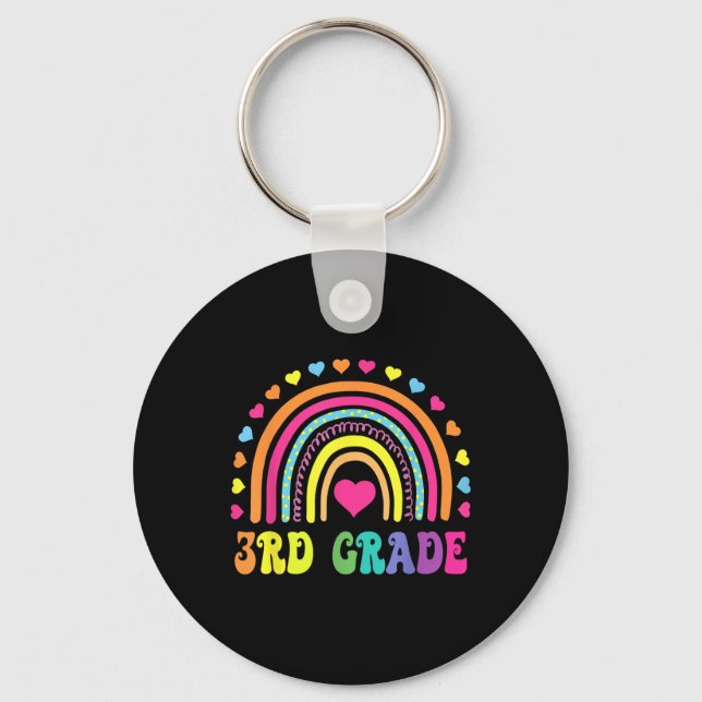 Third Grade 3rd Grade Rainbow Teachers Kids Back T Keychain (Front)