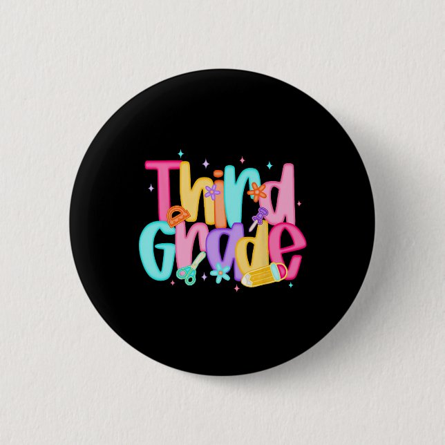 Third Grade Back To School 3rd Grade Squad Teacher 2 Inch Round Button (Front)