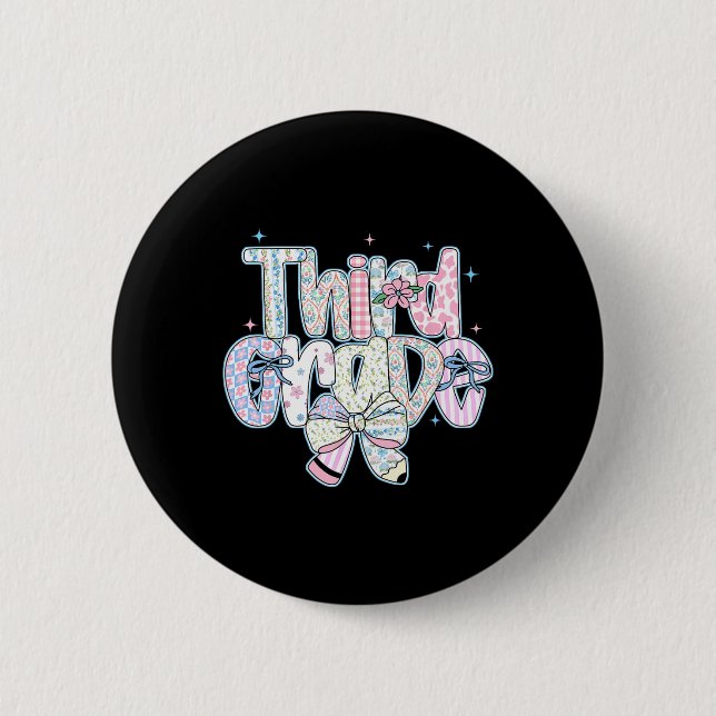 Third Grade Back To School Coquette Preppy Pencil  2 Inch Round Button (Front)