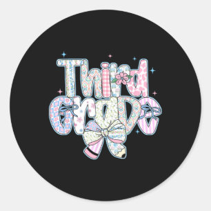 Third Grade Back To School Coquette Preppy Pencil Classic Round Sticker