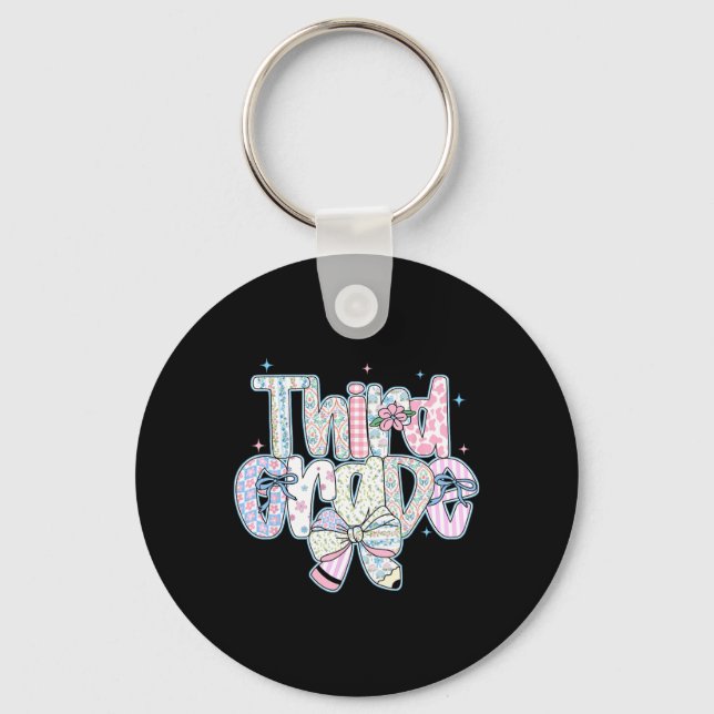 Third Grade Back To School Coquette Preppy Pencil  Keychain (Front)