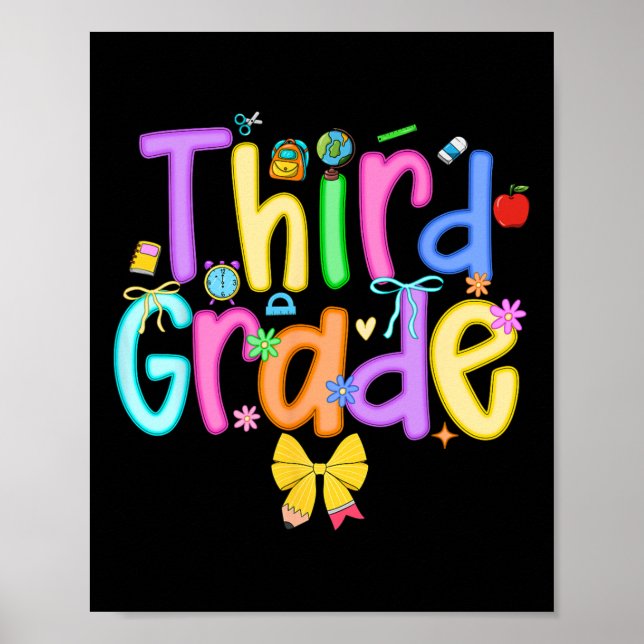 Third Grade Back To School Girls Bow 3rd Grade Tea Poster (Front)