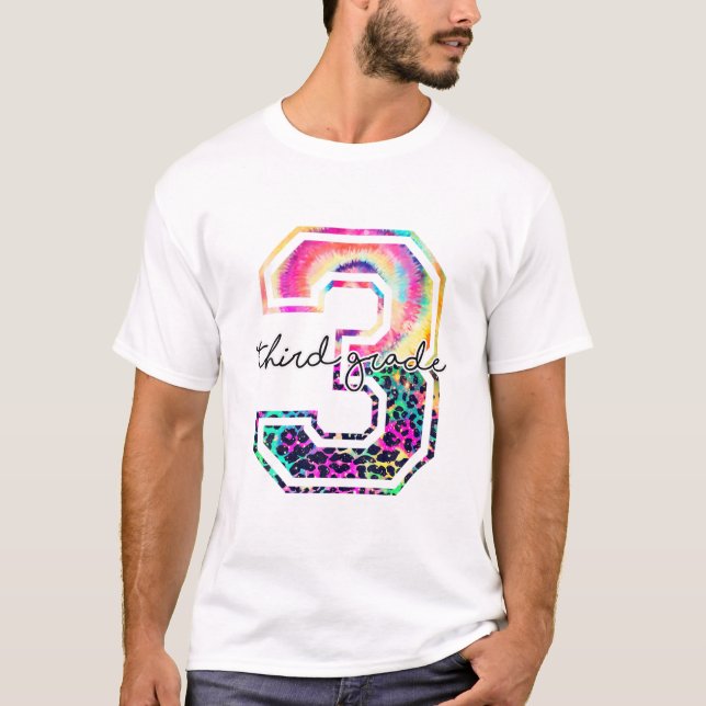 Third Grade Back To School Leopard Tie Dye Teacher T-Shirt (Front)