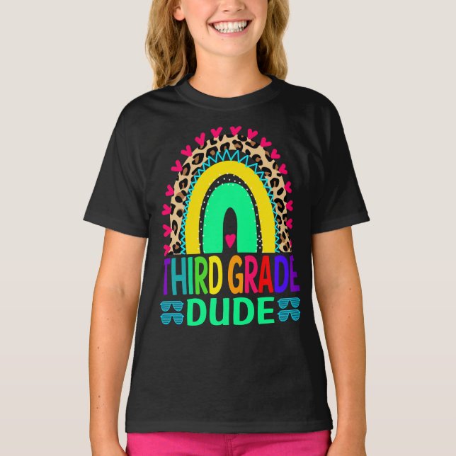 Third Grade Dude Rainbow Leopard Back To School  T-Shirt (Front)